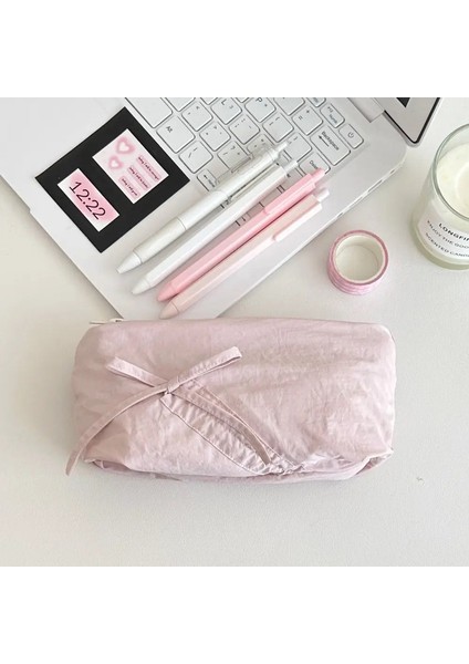 Yeni Tuval Sevimli Işlemeli Çanta Bowknot Kare Şekil Kozmetik Çantası Güzel Baskı Kalem Kutusu Renk: 04 Pembe (Yurt Dışından)