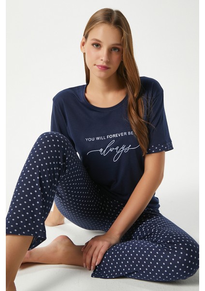 Kadın Always Viskon Bisiklet Yaka Kısa Kol Lacivert Alt Üst Pijama Takımı fiyatları