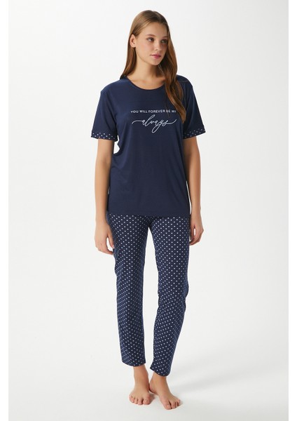 Kadın Always Viskon Bisiklet Yaka Kısa Kol Lacivert Alt Üst Pijama Takımı fırsatları