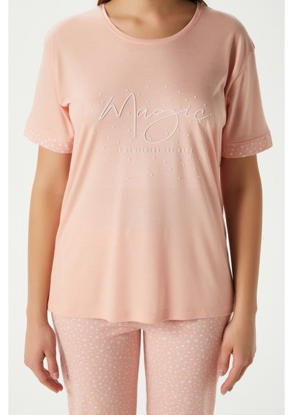 Kadın Magic Viskon Bisiklet Yaka Kısa Kol Somon Alt Üst Pijama Takımı fırsatları