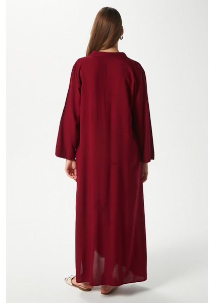 Prive Kadın Plain Bordo %100 Viskon Maksi Boy Cepli Yazlık Uzun Elbise fırsatları