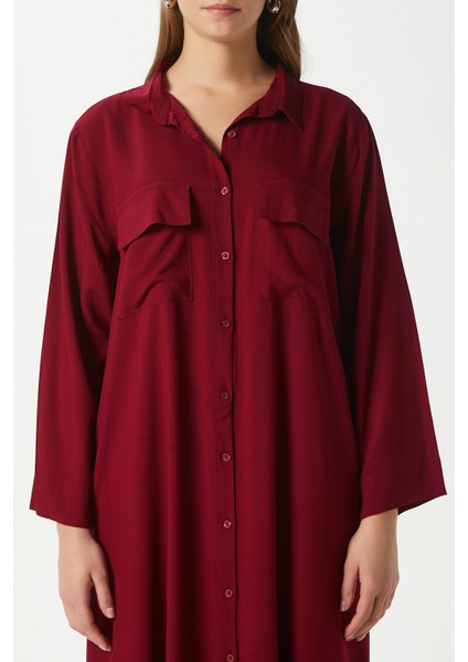 Prive Kadın Plain Bordo %100 Viskon Maksi Boy Cepli Yazlık Uzun Elbise