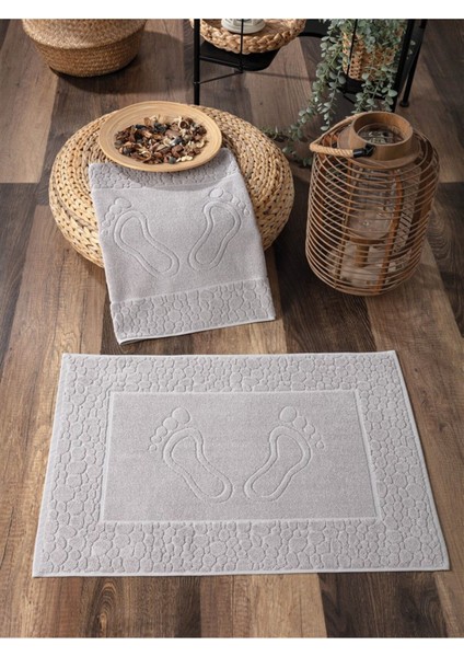 2'li Ayak Izli Ayak Havlusu Seti Gri- %100 Pamuk & Yumuşak - Dayanıklı ve Yüksek Su Emici - 50X70 cm