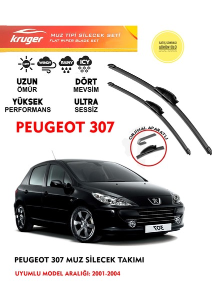 Peugeot 307 (2001 - 2004) Muz Tipi Silecek Seti