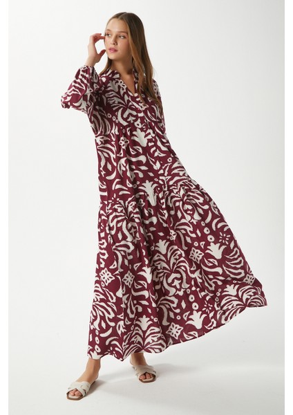 Prive Kadın Showy Bordo %100 Viskon Maksi Boy Elbise