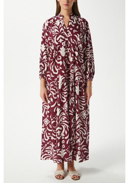 Prive Kadın Showy Bordo %100 Viskon Maksi Boy Elbise