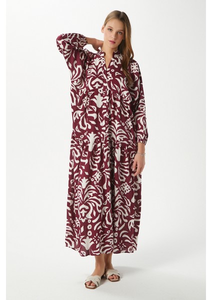 Prive Kadın Showy Bordo %100 Viskon Maksi Boy Elbise