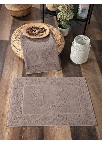 2'li Ayak Izli Vizon Ayak Havlusu Seti - Pamuk & Yumuşak - Dayanıklı ve Yüksek Su Emici - 50X70 cm