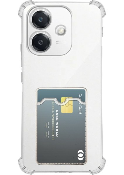Caseworld Oppo A3 Kapak ile Uyumlu Kamera Korumalı Kartlıklı Darbe Emici Özellikli Şeffaf Silikon Kılıf