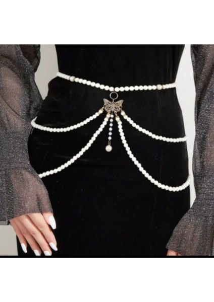 Şıklığınızı Tamamlayacak Incili Kelebek Modeli Bel Kemer