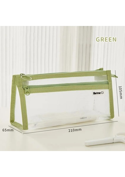 Şeffaf Örgü Kalem Torbası Kalem Kasası Çift Katmanlı Gazlı Bez Depolama Torbası Kırtasiye Ofis Okulu A7453 Renk: Yeşil (Yurt Dışından)
