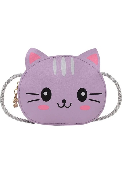 Pu Deri Tek Omuz Crossbody Çantalar Çizgi Film Sevimli Hayvan Kedi Çocukları Mini Çantalar Kız Bebek Çocuk Para Çanta Cüzdanı Renk: Mor (Yurt Dışından)