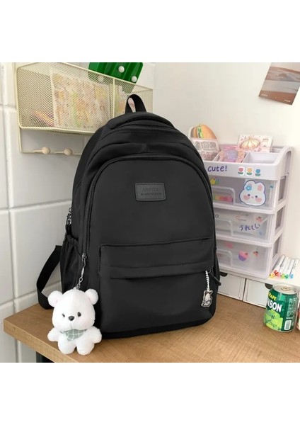 Öğrenci Japon Büyük Kapasiteli Sırt Çantası Kız Basit ve Çok Yönlü Sırt Çantası Unisex Polyester Malzeme Bebek Dekorasyon Rengi: Siyah (Yurt Dışından)