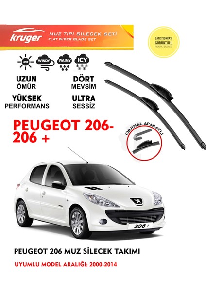 Peugeot 206 / 206+ (2000-2014) Muz Tipi Silecek Seti