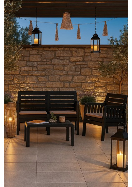 Lara / 2 1 S Bahçe Takımı Balkon - Bahçe - Teras Mobilyası / Antrasit