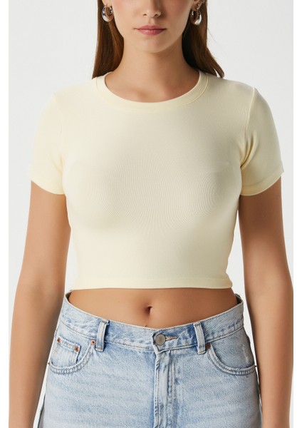 Kadın Deal Lux Touch Yumuşak Doku Crop Tereyağı Sarısı Bluz