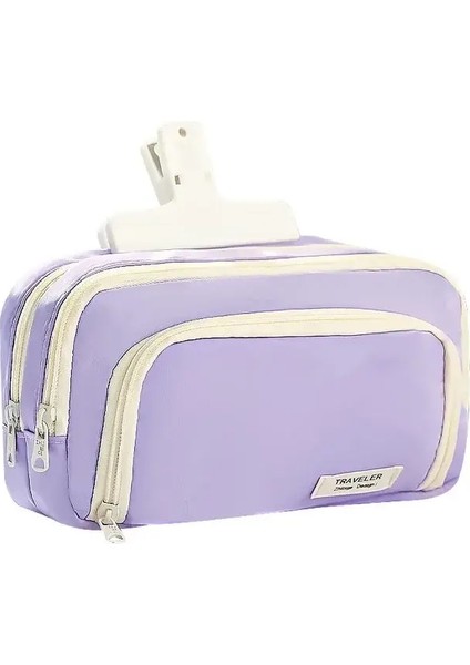 3 Katmanlar Büyük Kapasiteli Kalem Torbası Estetik Kalem Kasa Büyük Kırtasiye Çantası Fermuarlı Kalem Çantası Çocuklar Kalem Çantası Okul Malzemeleri Renk: Mor (Yurt Dışından)