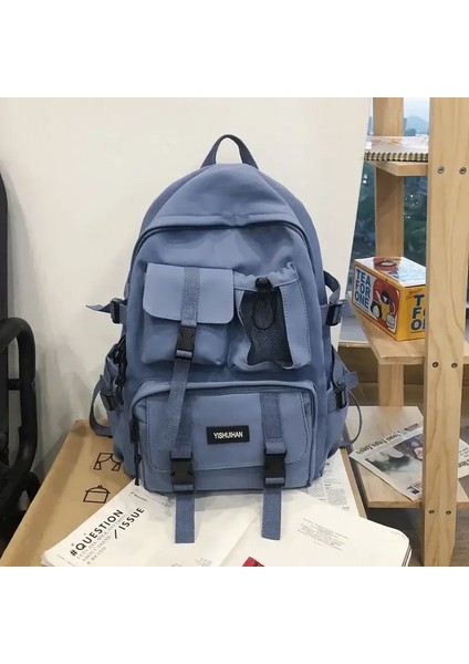 Çok Işlevli Genç Dizüstü Bilgisayar Sırt Çantası Kadın Serin Tuval Okul Çantası Yüksek Kaliteli Öğrenci Sırt Çantaları Erkek Kız Moda Okul Çantası Renk: Mavi Kolye (Yurt Dışından)