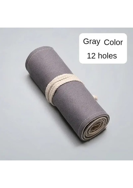 Kalem Kılıfı Okulu Malzemeleri Öğrenci Art Pen Çantası Poşet Tuval Kalem Sarma Rulo Makyaj Kozmetik Fırça Kalem Depolama Istasyonculuk: Gri-12 Delikleri (Yurt Dışından)