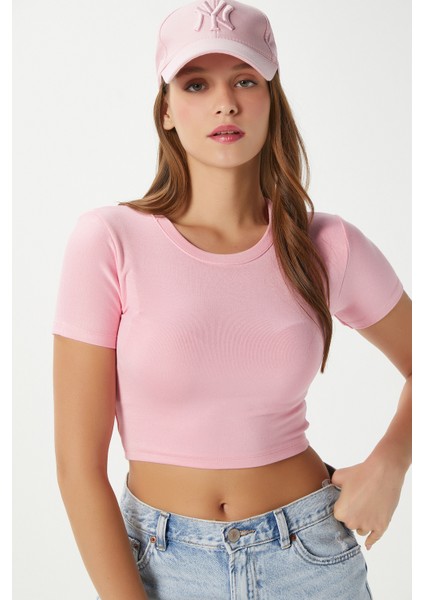 Kadın Deal Lux Touch Yumuşak Doku Crop Pembe Bluz fiyatları