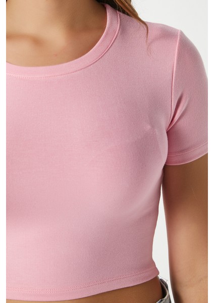 Kadın Deal Lux Touch Yumuşak Doku Crop Pembe Bluz fırsatları