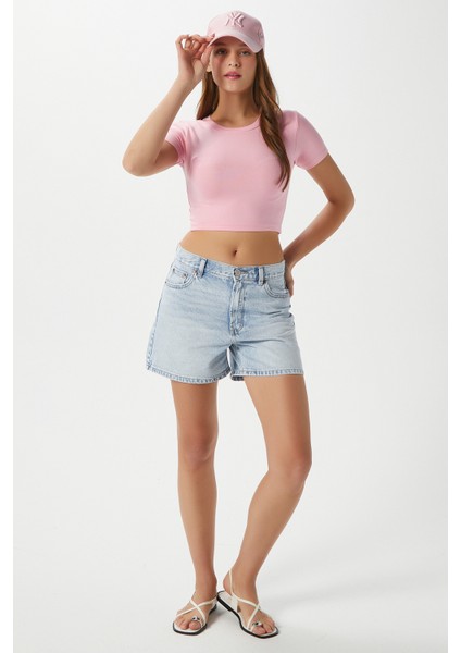 Kadın Deal Lux Touch Yumuşak Doku Crop Pembe Bluz indirimleri