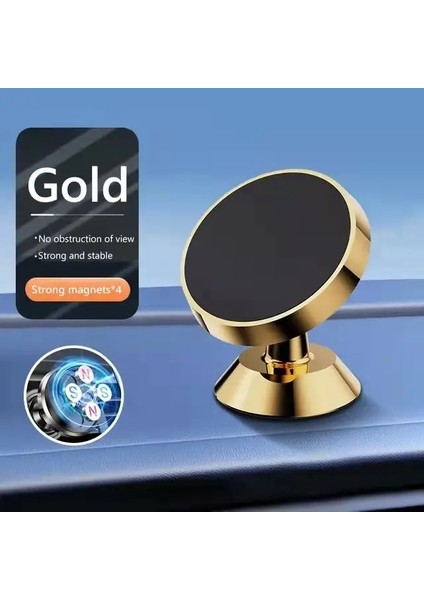 Manyetik Araba Telefon Tutucu Mıknatıs Montaj Mobil Cep Telefonu Stand Gps Iphone 14 13 13 12 Pro Xiaomi Huawei Samsung Oneplus Renk: Altın (Yurt Dışından)