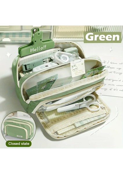 Büyük Kapasite 3 Katmanlar Kalem Kutusu Kawaii Kalem Kılıfları Öğrenciler Için Sevimli Kalem Tutucu Çantası Okul Kırtasiye Maddelerine Dönüş: Yeşil (Yurt Dışından)
