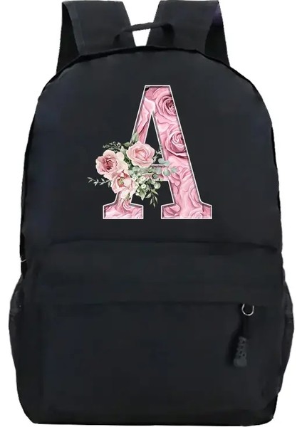 Pembe Gül Alfabe Sırt Çantası Siyah Günlük Kadın Estetik Sırp Çekiş Genç Kız Çocuk Çiçek Mektubu Okul Çantası Öğrenci Mochilascolor: BK13 (Yurt Dışından)