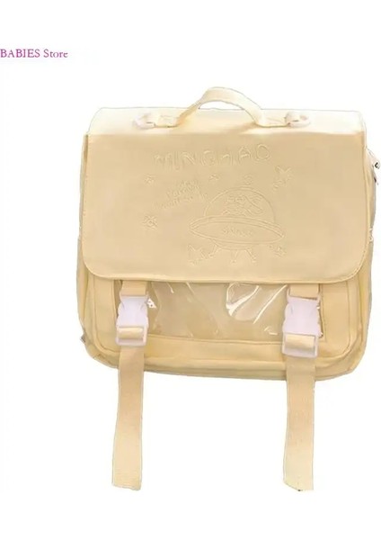 C9GB Japon Okulu Sırt Çantası Şeffaf Cep Naylon Koleji Dizüstü Bilgisayar Sırt Çantası Harajuku Okul Çantası Renk: Sarı (Yurt Dışından)