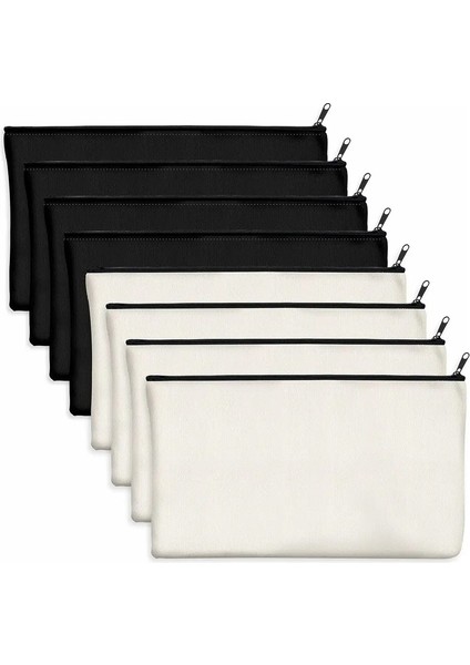 8pcs Boş Diy Zanaat Torbası Tuval Kalem Kutusu Makyaj Çantaları Fermuarlı Kese- Makyaj Bagperem Case Için Dıy El Sanatları ， Okul Malzemeleri: Bej Siyah (Yurt Dışından)