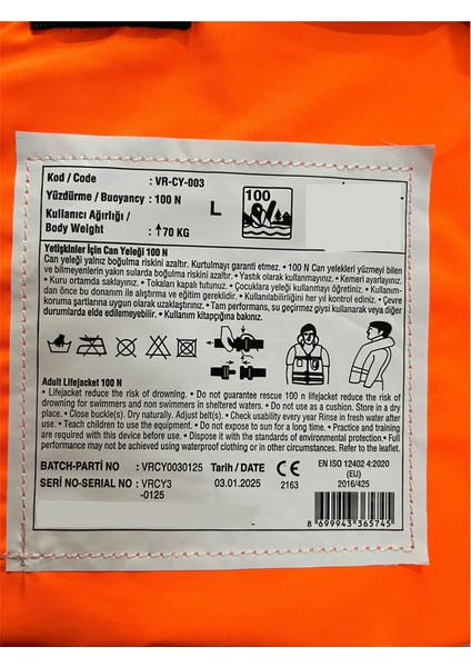 Vira Can Yeleği Tse'li 100N Boyun Tip 15 - 43 kg modelleri