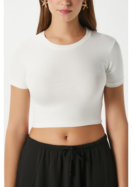Kadın Deal Lux Touch Yumuşak Doku Crop Beyaz Bluz modelleri