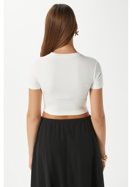 Kadın Deal Lux Touch Yumuşak Doku Crop Beyaz Bluz indirimleri