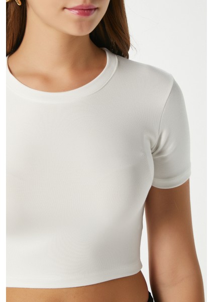 Kadın Deal Lux Touch Yumuşak Doku Crop Beyaz Bluz