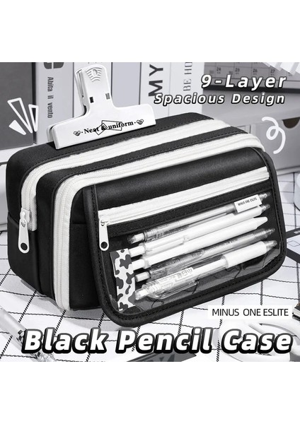 Inkpals Siyah Kalem Kılıfı Büyük Kapasiteli Çocuk Kawaii Okul Kılıfları Penscolor Için Büyük Boy Okula Geri Çanta Organizatör Kutusu: Solo Kalem Kılıfı (Yurt Dışından)