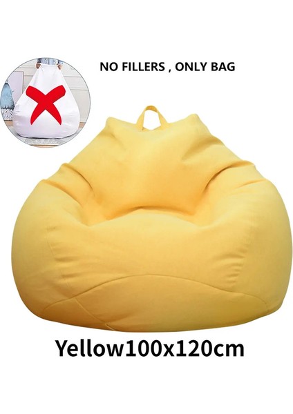 Dolgu Keten Bezi Olmayan Tembel Kanepe Kapağı Katı Şezlong Fasulye Torbası Kanepe Kapakları Pouf Puf Kanepe Tatami Oturma Odası Fasulye Yeni Renk: Sarı 100X120CM (Yurt Dışından)