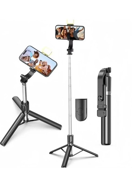 Iphone Samsungcolor Için Ayarlanabilir Güzellik Dolgu Işığı Bluetooth Remote ile Taşınabilir Selfie Stick Tripod: Siyah 70CM 28IN (Yurt Dışından)