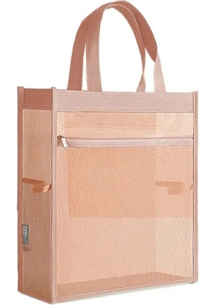 Mesh Kırtasiye Depolama Çantası Şeffaf Büyük Kapasiteli Dosya Çantası Çok Fonksiyonlu Kalınlaştırılmış Belge Çantası Okul Ofis Malzemeleri Renk: Pembe (Yurt Dışından)