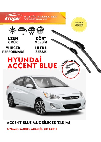 Hyundai Accent Blue Cam Muz Silecek Takımı 2016 Model Araca Özel Aparat