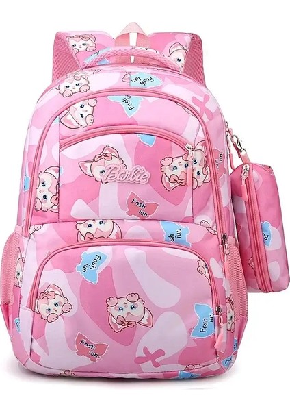 Çocuklar Sırt Çantası Ilkokul Çantası Kız Öğrenci Hafif Okul Çantası Çizgi Film Baskısı Büyük Kapasiteli Çocuklar Genç Okul Çanta Renk: Pembe (Yurt Dışından)