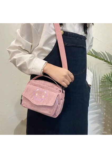 Pratik Sevimli Ayı Kız Tuval Çantası Yeni Kore Edition Crossbody Çantalar Deman Öğrenci Omuz Rengi: Pembe (Yurt Dışından)