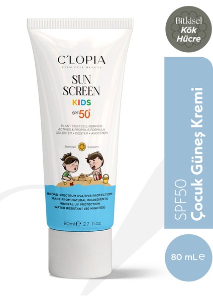 Çocuk Güneş Kremi Spf 50+ Uva & Uvb Koruma Bitkisel Kök Hücre Mineral Filtre Zinc Oxide