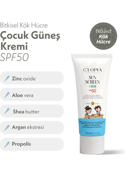 Çocuk Güneş Kremi Spf 50+ Uva & Uvb Koruma Bitkisel Kök Hücre Mineral Filtre Zinc Oxide fiyatları