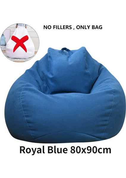 Dolgu Keten Bezi Olmadan Tembel Kanepe Kapağı Katı Salon Fasulye Torbası Kanepe Kapakları Pouf Couch Tatami Oturma Odası Fasulye Yeni Renkler: Mavi 80X90CM (Yurt Dışından)