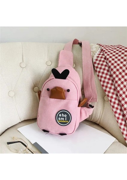 Komik Bebek Çapraz Çantalar Sevimli Çizgi Film Ördek Göğüs Çanta Çocuklar Için Erkek Kız Portatif Düz Renk Tuval Çocuk Omuz Çanta: Siyah (Yurt Dışından)