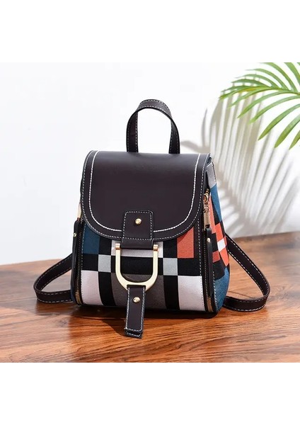 Kadınlar Için Sırt Çantası Pu Deri Ekose Sırt Çantası Çok Fonksiyonlu Koykulu Teenager School Bag Leisure Lock Sırt Çantası Mochilacolor: Siyah/boyut: 21X13X24CM (Yurt Dışından)
