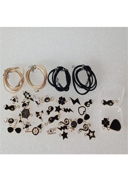 ( 30 x Adet ) 1 Set Black Enamel Everyday Model 16 Kolye Ucu & Küpe & Bileklik Aksesuarları modelleri