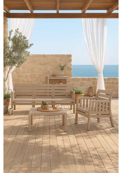 Lara Mindersiz / 3 1 S Bahçe Takımı Balkon - Bahçe - Teras Mobilyası / Cappucino