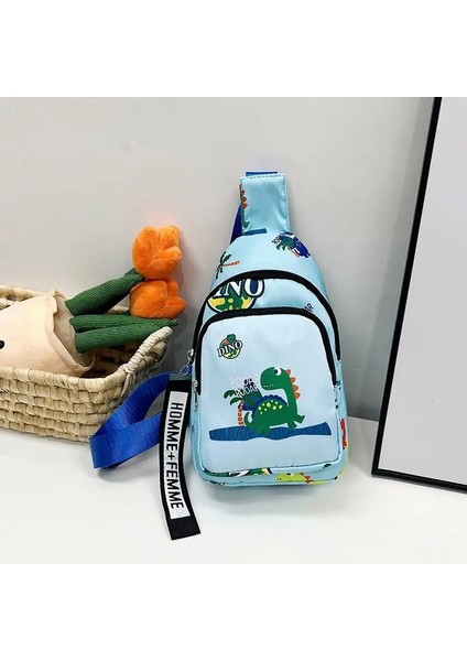 Sevimli Dinozor Baskı Çocuklar Göğüs Çantaları Naylon Mini Tek Omuz Çantaları Boy Sonbahar Kış Çocukları Messenger Çantalar Renk: Mavi (Yurt Dışından)
